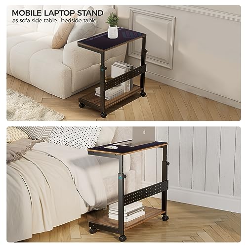 EUREKA ERGONOMIC PC Stand Computer Cart, Height Adjustable Tower Stand 2-Tier Suit for ATX Case Printer, Metal Rolling Cart on Wheels for Gaming Home Office, Walnut - color: Walnut