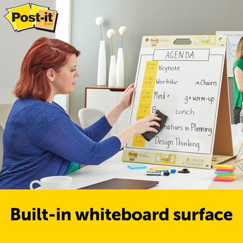 Post-it Super Sticky Portable Tabletop Easel Pad w/Dry Erase Panel, Great for Virtual Teachers and Students, 20x23 Inches, 20 Sheets/Pad, 2 Pads, Built-in Stand (563DE VAD 2PK), White