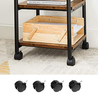 VASAGLE 3-Tier Printer Stand with Locking Wheels, Under Desk Printer Table - color: Rustic Brown + Ink Black, size: 3 Tiers/Compact