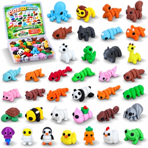 37 PCS Mini 3D Printed Animals, Articulated Animal Figurines, Flexible Fidget Toys, Desk Pets, Classroom Rewards, Party Favors & Goodie Bag Stuffers - color: Green