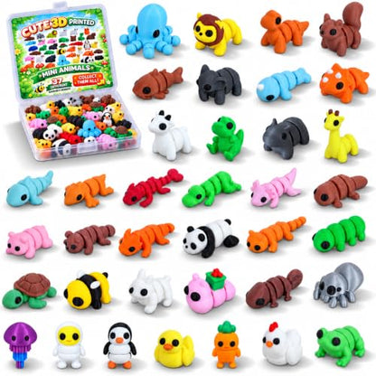 37 PCS Mini 3D Printed Animals, Articulated Animal Figurines, Flexible Fidget Toys, Desk Pets, Classroom Rewards, Party Favors & Goodie Bag Stuffers - color: Green