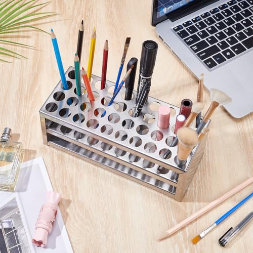 UNICRAFTALE 1 Set 304 Stainless Steel Multi-Use Cylinder Tube Display Racks Lab Supplies Round Holes Test Tube Holder Rectangle Test Tube Rack Hole 18mm for Classroom Lab 226x95x85.5mm - size: 22.6x9.5x8.5cm