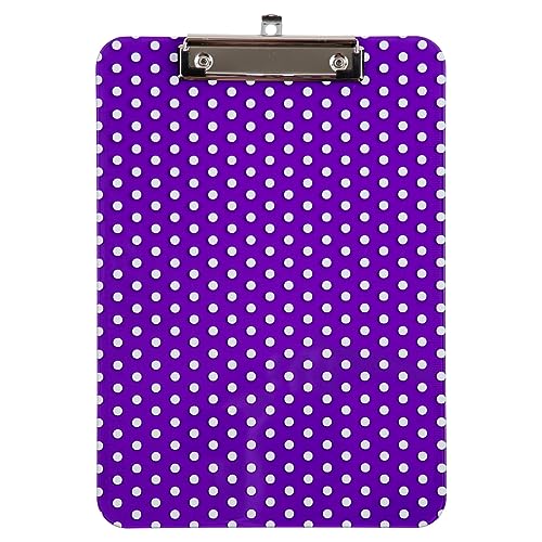 JAM PAPER Plastic Clipboards with Low Profile Metal Clip - Letter Size (9 x 12.5) - Purple Polka Dot - Clip Board Sold Individually - color: Purple Polka Dot, size: Single Clipboards