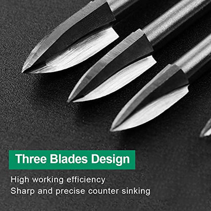 Wood Carving Drill Bits Set for Dremel Rotary Tool 5Pcs Engraving Drill Accessories Bit Wood Crafts Grinding Woodworking Tool with 1/8” Shank for DIY Carving Drilling Micro Sculpture