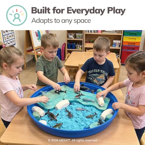 MEKA Deep Tuff Tray 27.8” Round Sensory Play Base, Heavy Duty Plastic Deep Spot Messy Activity Mud Water Sand Tray for Toddlers, Outdoor Indoor Open-Ended Learning Toy Blue - color: Blue