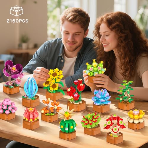 CUBIMANA 24 Pack Flowers Botanical Mini Building Set for Adults Kids 6-12+