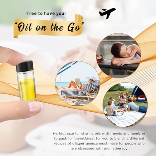 100 Pack,Glass Essential Oil Bottle with Screw Caps,Empty Refillable Travel Glass Liquid Sample Vial Labs Preservation Storage Leakproof Vials Test Container with Black Screw Caps (Clear, 5ml) - color: Clear, size: 5ml