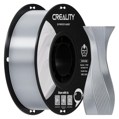 Creality Silk PLA 3D Printer Filament, Metallic Silver PLA Filament 1.75mm, High Glossy and Smooth Silk Texture, Metal Filament +/-0.02mm Precision, 3D Printing Filament 1KG/2.2lb, (Silver) - color: 1kg Silk Silver