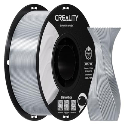 Creality Silk PLA 3D Printer Filament, Metallic Silver PLA Filament 1.75mm, High Glossy and Smooth Silk Texture, Metal Filament +/-0.02mm Precision, 3D Printing Filament 1KG/2.2lb, (Silver) - color: 1kg Silk Silver