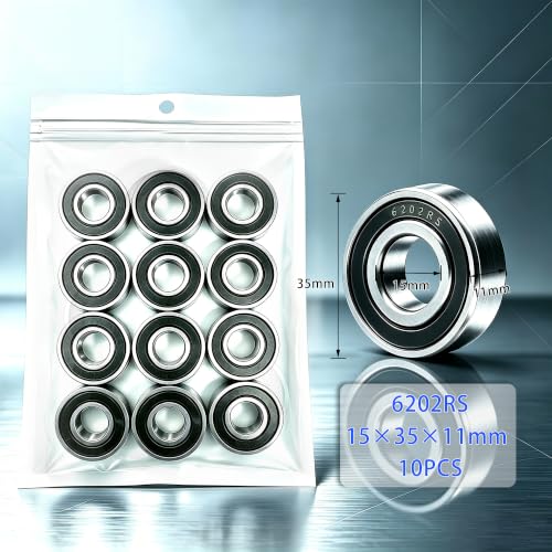 10 PCS 6202-2RS Deep-Groove Ball Bearings, 15x35x11mm-Double Seal Bearings - size: 6202-2RS-10PCS