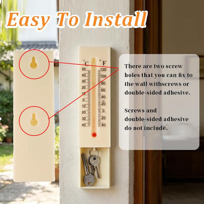 Hidden Key Hider Outdoor thermometerhide Diversion Safe Spare House Storage Box Decorative Thermometer Secret Compartment Geocaching stash Money Coin wall Mount Digital Temperature Gauge