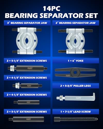 Orion Motor Tech OMT Bearing Puller Set, Bearing Splitter Tool Kit - color: Silver Bearing Splitter Kit, size: 14pc Bearing Splitter Kit