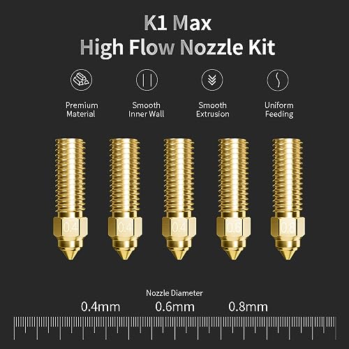 Creality Official K1 Nozzles Kit, 0.4mm 5PCS High Speed and High Flow 0.4mm Brass Nozzles Kit for Creality K1, K1 Max, CR-M4 3D Printers - style: 5P-0.4-Old Version