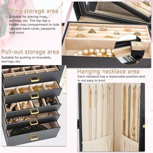 AKOZLIN 6-Tier Jewelry Box Organizer 5 Drawers Storage Extra Large Black - color: Black, size: Extra Large