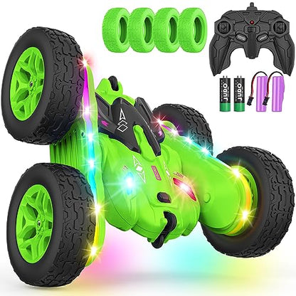 Terucle Remote Control Car, Rc Cars Stunt RC Car Toys Upgraded Strip Lights and Headlights Kids Toys Double-Sided 360° Rotating 4WD Drift Truck for Boys Girls Birthday Gift (Green) - color: Green