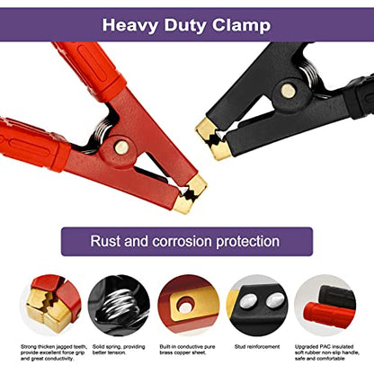 2PCS Heavy Duty Pure Copper Battery Jumper Cable Clamps (Red & Black)