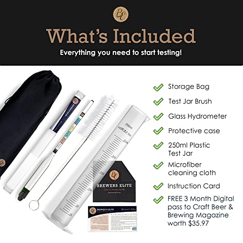 Brewer's Elite Hydrometer & Plastic Test Jar - for Home Brew Beer, Wine, Mead and Kombucha - Deluxe Triple Scale Set, Hardcase and Cloth - Specific Gravity ABV Tester - size: Hydrometer & Plastic Test Jar Kit