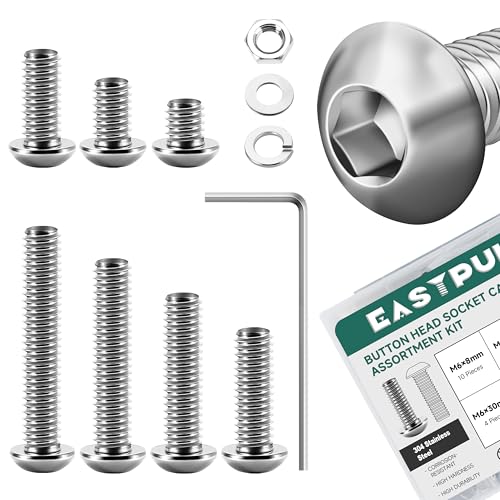 159Pcs M6 Machine Screw Assortment Kit, M6 x 8/12/16/20/25/30/35mm Stainless Steel Button Head Socket Cap Bolts and Nuts Kit with Lock & Flat Washers, Socket Head Metric Bolt Kit - color: (Silver) Button Head, size: 159Pcs M6-1.0