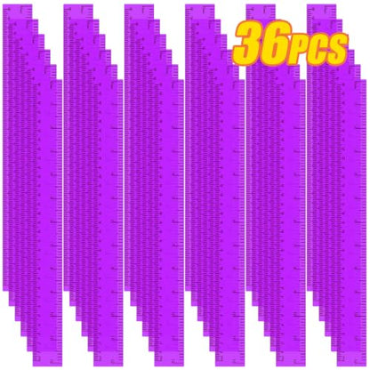 36 Pack 12" Clear Purple Plastic Rulers, Back to School Measuring Supplies - color: Purple
