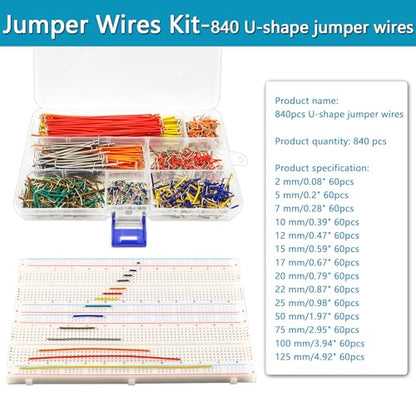 840 Pcs Breadboard Jumper Wire Cables for Arduino, 14 Values, 2 mm/0.08"-125 mm/4.92" U-Shape Magnetic Jumper Wires Assortment kit & 120Pcs 20cm/8 inch Length Dupont Cable Assorted Kit - size: 840pcs Jumper Wires + 120pcs Dupont Cable