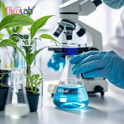 4pcs Erlenmeyer Flask Set with Blue Cap, 500ml Lab Erlenmeyer Flasks Glass Erlenmeyer Flasks, Borosilicate 3.3 Glass Material with Printed Graduation, EFG45G500A4 - style: 4 Pcs of 500ml