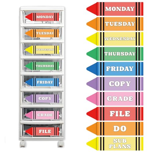FYSUIMU 10Pcs Rolling Storage Cart Labels Colorful Crayon Shaped Teacher Drawer Cart Label for Back to School Office Classroom Organization - style: Crayon