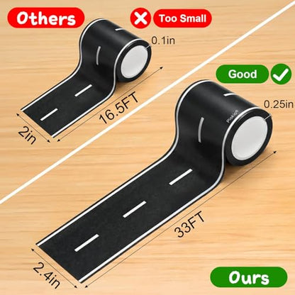 Piokio Road Tape for Kids, 2 Rolls Black Track Tape, 33ft x 2.4in Each - size: 2 rolls