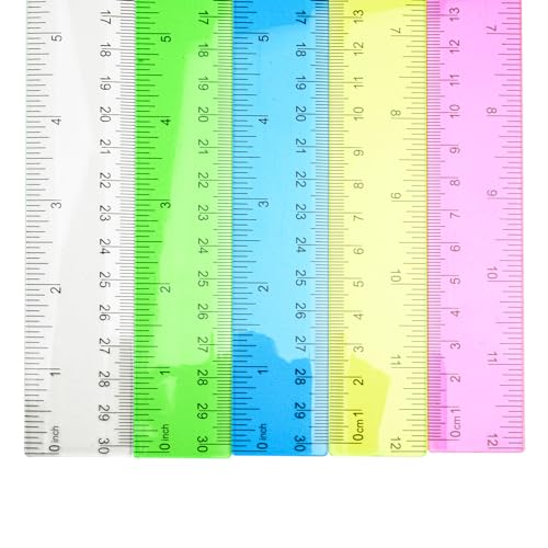 5PCS Plastic Measuring Rulers 12in (30cm), Inch Centimeter Scale, Green - color: Green