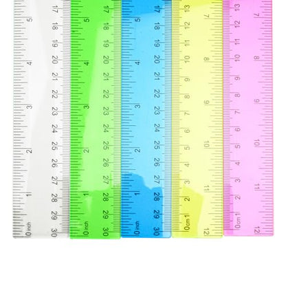 5PCS Plastic Measuring Rulers 12in (30cm), Inch Centimeter Scale, Green - color: Green