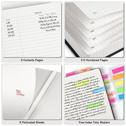 Graph Paper Notebook, 312 Numbered Pages, Squared Grid Leather Journal, A5 - color: Blue, size: A5