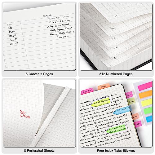 Graph Paper Notebook, 312 Numbered Pages, Squared Grid Leather Journal, B5 - color: Blue, size: B5