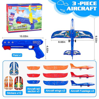 LJZJ 3pk LED Foam Plane Launcher, 2 Modes Outdoor Toy Gift Boys Girls 3+ - size: 3 Planes (1 Launcher)