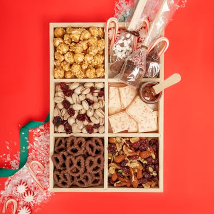 DIY Rectangle Wooden Divided Serving Tray 12 x 8-inch, Pack of 5 6-Section Candy Tray for Vegetable & Fruit Party Platters, by Woodpeckers - size: 12" x 8" 6 Part