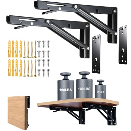 Detachable Folding Shelf Brackets with Screws-10 Inch 2pack Black - size: 10inch
