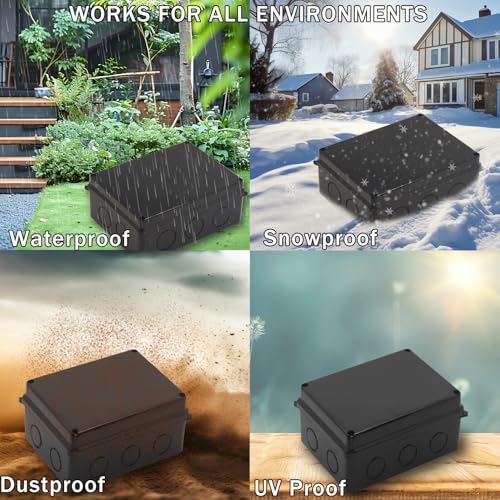 Outdoor Waterproof Box,Junction Box Reserved Holes IP65 ABS Plastic Electrical Boxes Power Cord Enclosure Project Box Black Outer Size 3.9 x 3.9 x 2.8 inch(100x100x70mm) - size: 3.9" x 3.9" x 2.8"