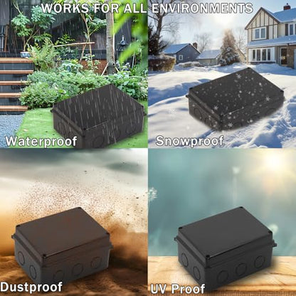 Outdoor Waterproof Box,Junction Box Reserved Holes IP65 ABS Plastic Electrical Boxes Power Cord Enclosure Project Box Black Outer Size 3.9 x 3.9 x 2.8 inch(100x100x70mm) - size: 3.9" x 3.9" x 2.8"