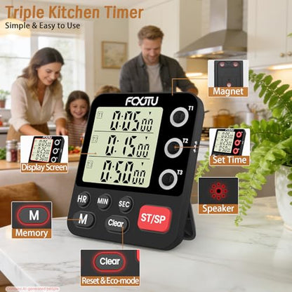 Digital Dual Kitchen Timer, 3-Channel Triple Magnetic Countdown for Cooking - size: YS318 Black