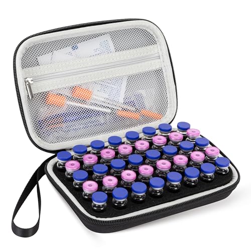 Peptide Case for Fridge, 40 Slots Insulin Vial Protector Organizer Bag, Peptide Vial Storage Case for 3ml Vials, Diabetes Medication Vial Holder for Home and Travel - size: Black-40 Slots