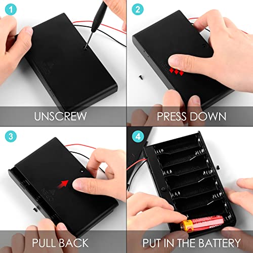 Linkidea 12v Battery Case with Switch, 8 x AA 12V Batteries Holder Box with Wired Leads and On/Off Switch (2 Pack)