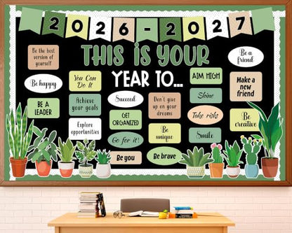 This is Your Year to Bulletin Board Set Plant Welcome Back to School Classroom Decoration Positive Affirmation Greenery Paper Cutouts Inspirational Bulletin Board for 2027 Office Chalkboard Wall Door - style: Plant your year
