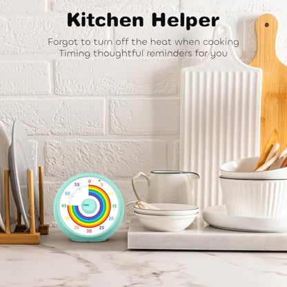 Visual Timer for Kids, 60-Minute Countdown Timer for Classroom Office Kitchen, Desk Timer Kids Time Management Tools with Silent Operation, Pomodoro Time Rainbow Pattern(Tiffany) - color: Tiffany