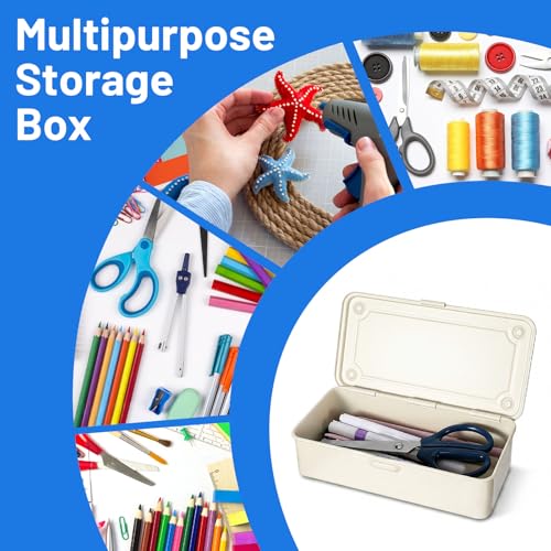 moheaaei White Small Steel Storage Box with Lid, 2-Pack Rectangular Metal Hinged Tin Boxes - 7.9x4x2 Inch Organizer for Scrapbook Stamps, Tools, Jewelry & Office Supplies