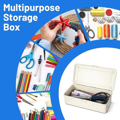 moheaaei White Small Steel Storage Box with Lid, 2-Pack Rectangular Metal Hinged Tin Boxes - 7.9x4x2 Inch Organizer for Scrapbook Stamps, Tools, Jewelry & Office Supplies