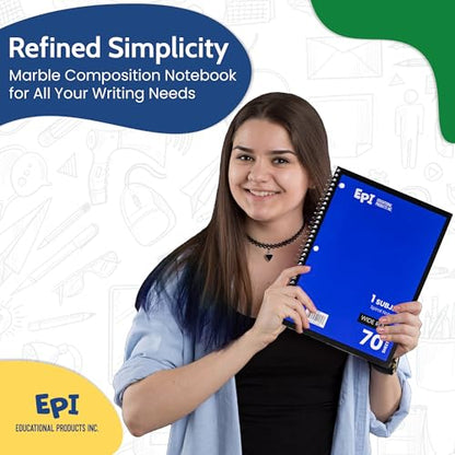 EPI Spiral Notebook | Wide - 70 Sheets, Durable Spiral Binding | 10.5 x 8 in | Classroom Supplies | School, Office, Note Taking, Journaling - 3 Pack - Green - color: Green, size: 3