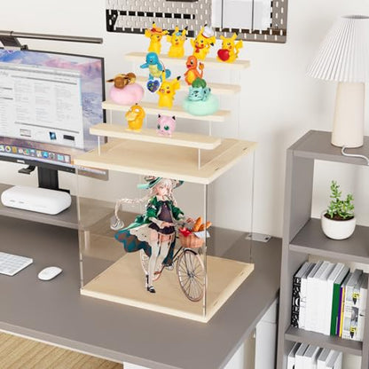 Acrylic Display Case for Collectibles, 5 Tier Figure Display Box with Door - color: Wood