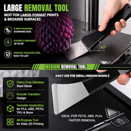 3D Printer Removal Tool Kit, 7 Precision Scrapers for Large, Medium & Small Model Removal, Stainless Steel & Plastic Razor Scrapers with 10 Extra Blades, 3D Printer Accessories Gift
