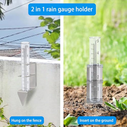 Rain Gauge Outdoor, 5" Rain Gauge with Stainless Steel Rack Holder - size: 5"