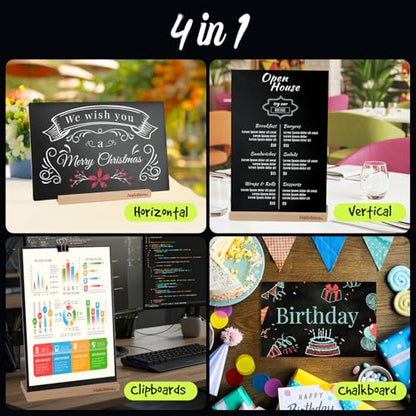Halobios Chalkboard with Beech-Wood Base, 8 x 12 inch Tabletop Message Boards Menu Chalkboard Stand, Double Sided Blackboard for Party, Tables Decoration, Wedding, Bar and Restaurant