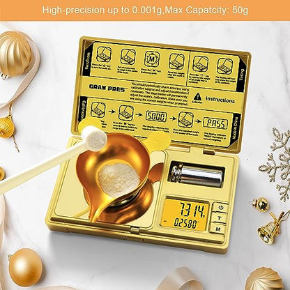 GRAM PRES High Precision Milligram Scale,Digital Mini Pocket Gram Scale - color: GOLD