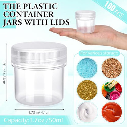 Meanplan 100 Pcs 1.7 oz Clear Plastic Container Jar with Lid Leak Proof - color: Clear, size: 1.7 oz